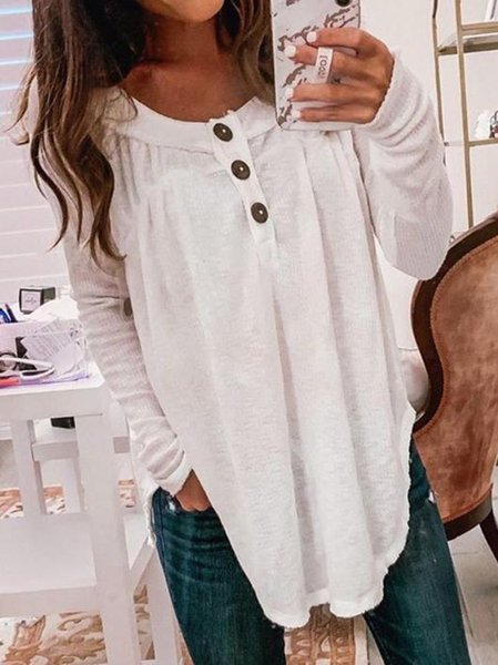 

Buttoned Plain Casual Shirts & Tops, White, Tops