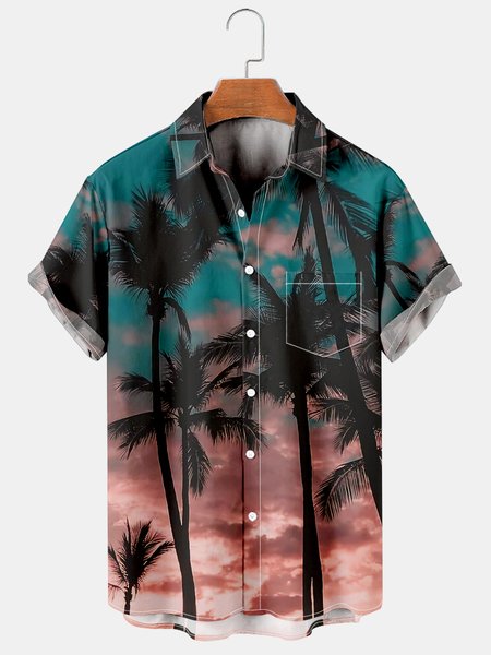 

Vacation Leisure Plant Elements Coconut Tree Pattern Hawaiian Style Printed Shirt Top, As picture, Men's Floral shirt