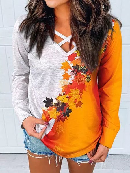 

Casual Leaves Printed Regular Fit Shirts & Tops, Gray, Tops