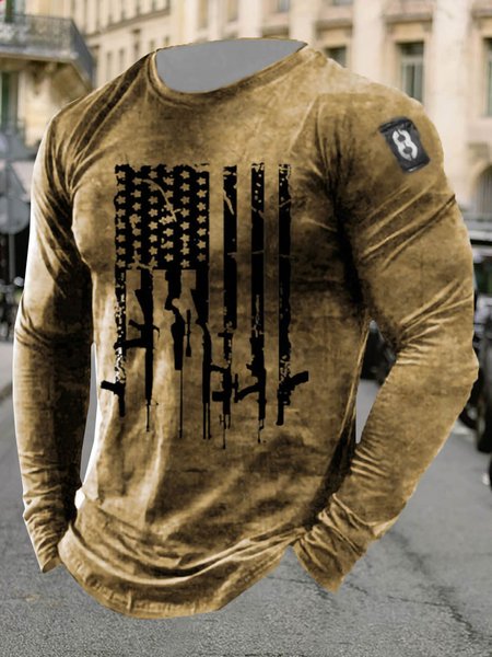 

Men's Retro Casual Long-sleeved Tee, Khaki, T-shirt