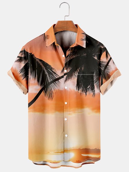 

Vacation Leisure Plant Elements Coconut Tree Pattern Hawaiian Style Printed Shirt Top, As picture, Men's Floral shirt