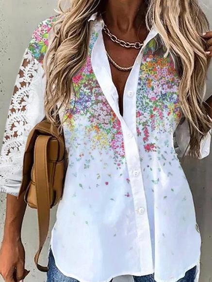 

Vacation Shirt Collar Loosen Shirts & Tops, White, Shirts & Blouses