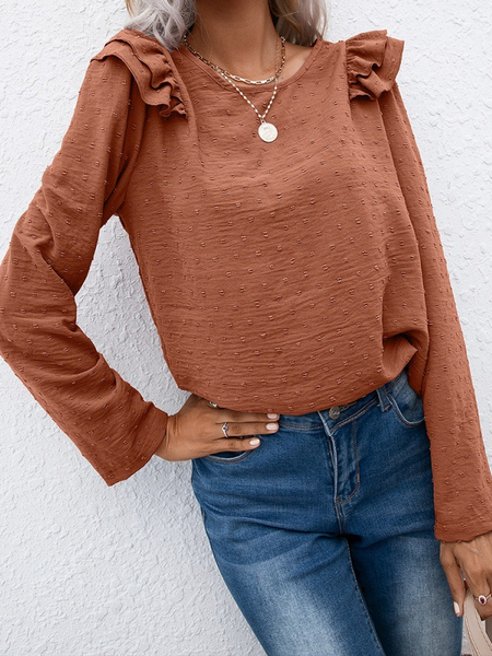 

Regular Fit Plain Simple Shirts & Tops, Brown, Long sleeve tops