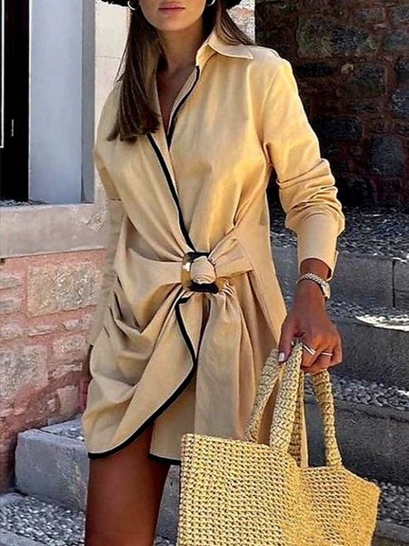 

Regular Fit Color Block Casual Daily Mini Dress, Khaki, Mini Dresses