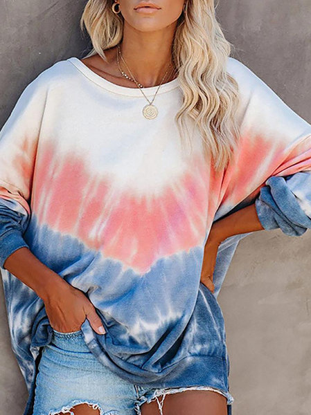 

Ombre Casual Crew Neck Shirts & Tops, Blue, T-Shirts