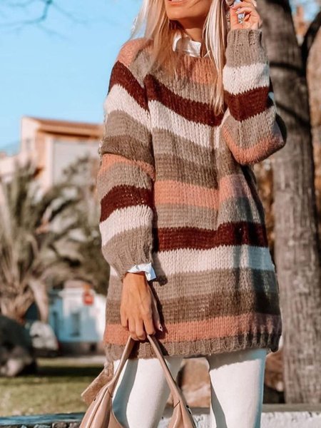 

Long Sleeve Casual Striped Sweater, Multicolor, Knitwear & Sweaters