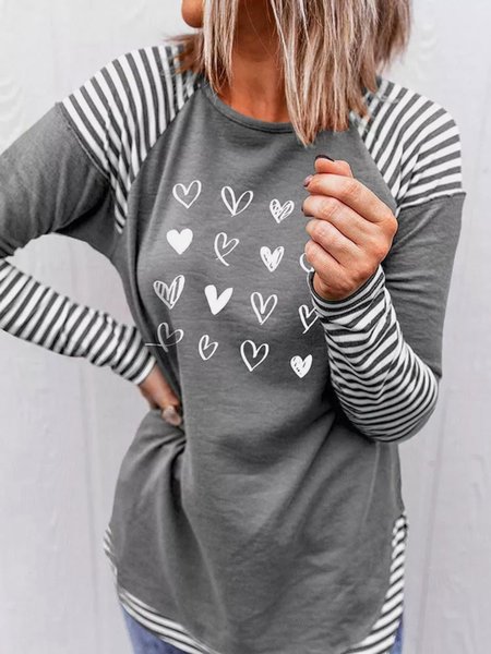 

Casual Long Sleeve Round Neck Plus Size Printed Tops T-shirts, Gray, T-Shirts