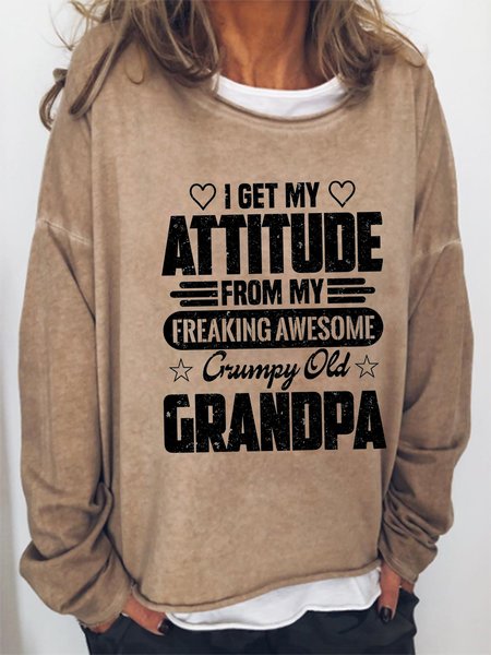 

I Get A Awesome Grandpa Print Long Sleeve Sweatshirts, Light brown, Hoodies&Sweatshirts