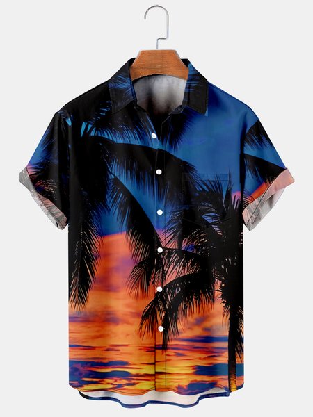 

Vacation Leisure Plant Elements Coconut Tree Pattern Hawaiian Style Printed Shirt Top, As picture, Shirts ＆ Blouse