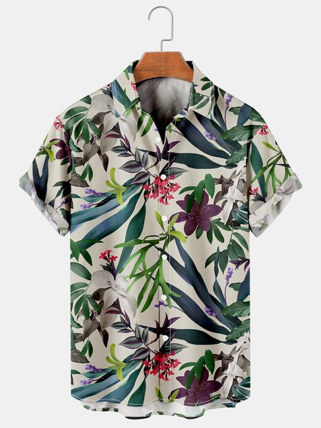 

Leisure resort style floral print shirt, As picture, Short Sleeves Shirts