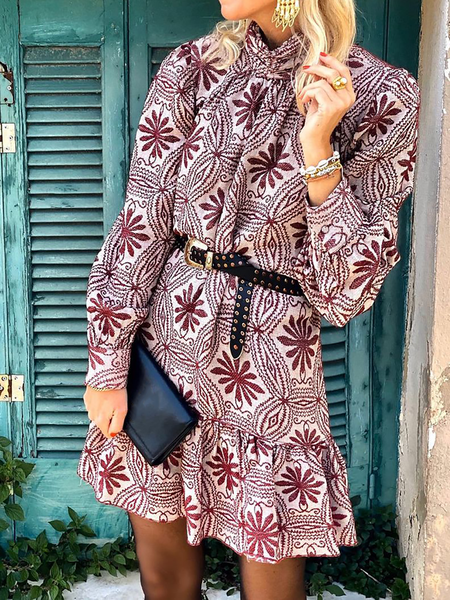 

Plus size Casual Long Sleeve Boho Dresses, As picture, Mini Dresses