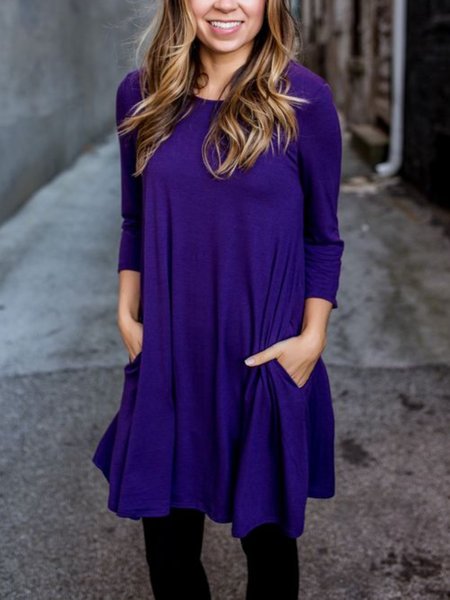 

Casual Long Sleeve Round Neck Plus Size Tops T-shirts, Purple, T-Shirts