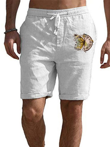 

Butterfly Clock American leisure Based linen Shorts, White, Men's shorts
