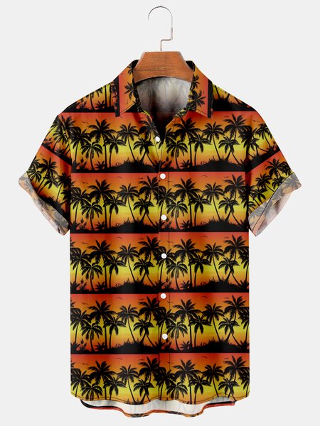

Holiday Leisure Plant Elements Coconut Tree And Toucan Pattern Hawaiian Style Printed Shirt Top, As picture, Men's Floral shirt