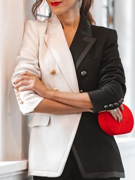 

Elegant Work Long Sleeve Color Block Outerwear Blazer, Black-white, Blazers