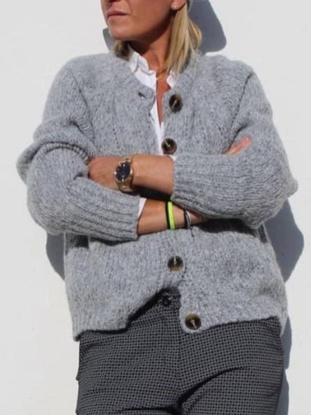 

Casual Plain Round Neck Sweater, Gray, Knitwear & Sweaters