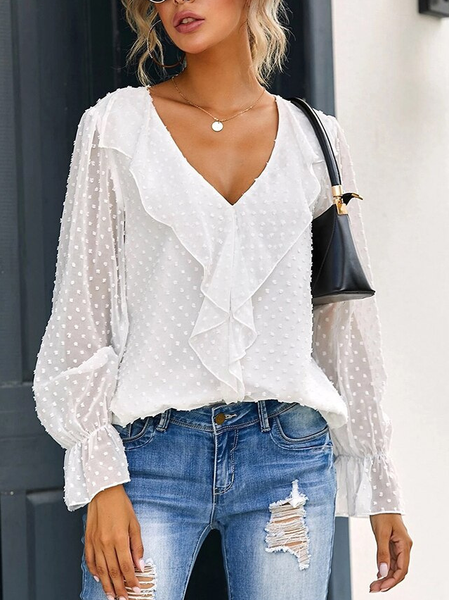

Casual Polka Dots Shirts & Tops, White, Long sleeve tops