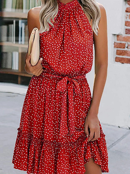 

Elegant Stand Collar Loosen Weaving Dress, Red, Mini Dresses