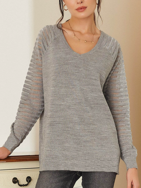 

Casual Plain Cotton Blends Shirts & Tops, Gray, Tops