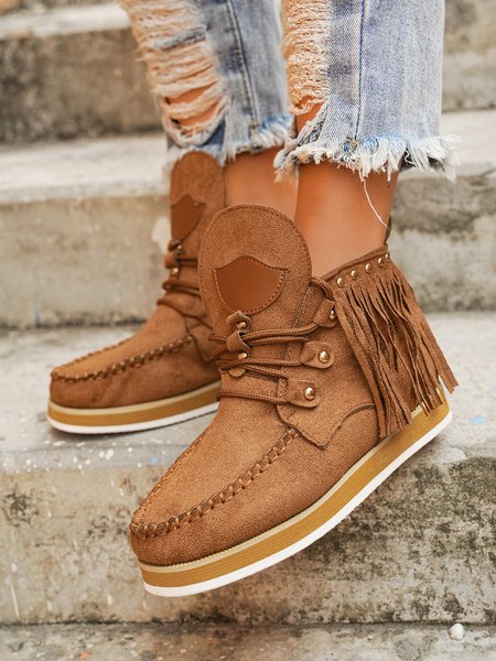 

Studded Tassel Casual Moccasin Moccasin Boots, Brown, Boots