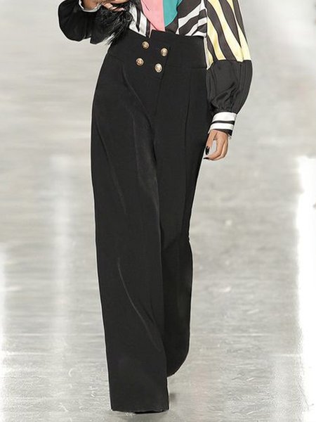 

Elegant Buttoned Straight Leg Pants, Black, Wide Leg Pants