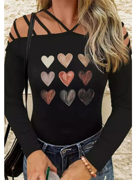 

Off Shoulder Casual Cotton Blends Skinny Shirts & Tops, Black, Tops