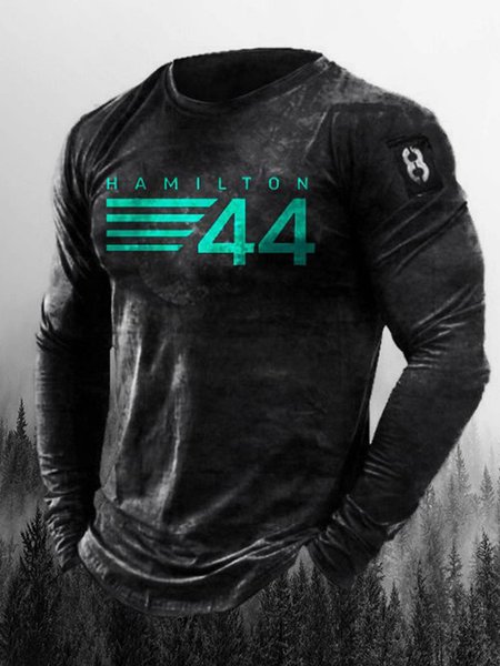 

Men's Letter Pattern Casual Long Sleeve Tee, T-shirt