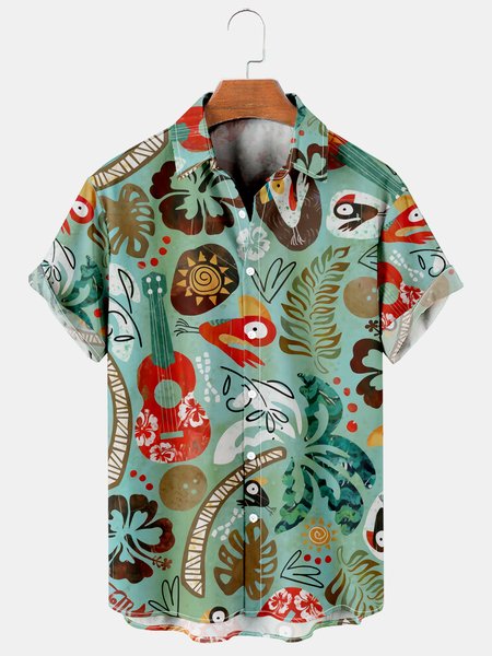

Vacation Leisure Plant Elements Palm Leaf And Floral Pattern Hawaiian Style Printed Shirt Top, As picture, Men's Floral shirt