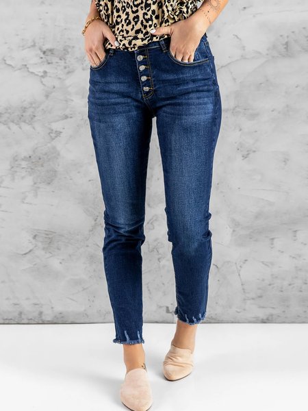 

Casual Plain Denim Pants, Blue, Jeans