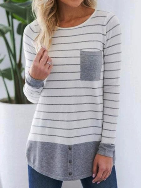 

Striped Long Sleeves Crew Neck Plus Size Casual Tops, Stripe, T-Shirts