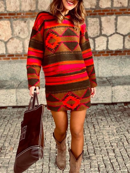 

Loosen Geometric Casual Dresses, Multicolor, Mini Dresses