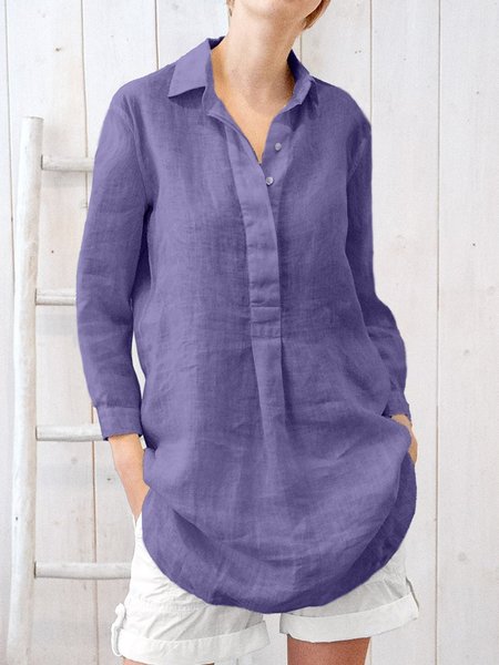 

Casual Solid Loosen Lapel Long Sleeve Shirts & Tops, Purple, Blouses & Shirts