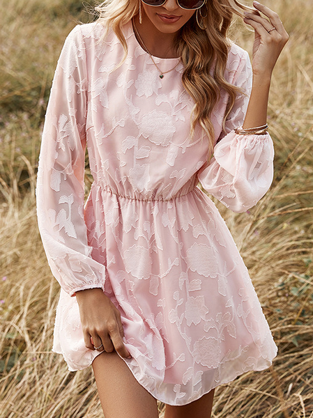 

Regular Fit Crew Neck Sweet Dresses, Pink, Boho dresses