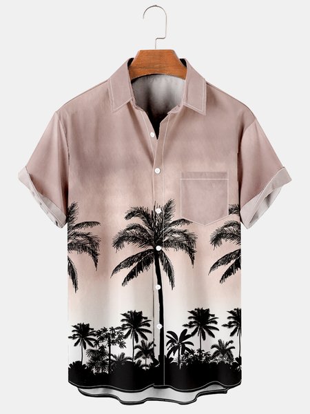 

Mens Coconut Tree Printed Casual Breathable Hawaiian Short Sleeve Shirt, Black, Shirts ＆ Blouse