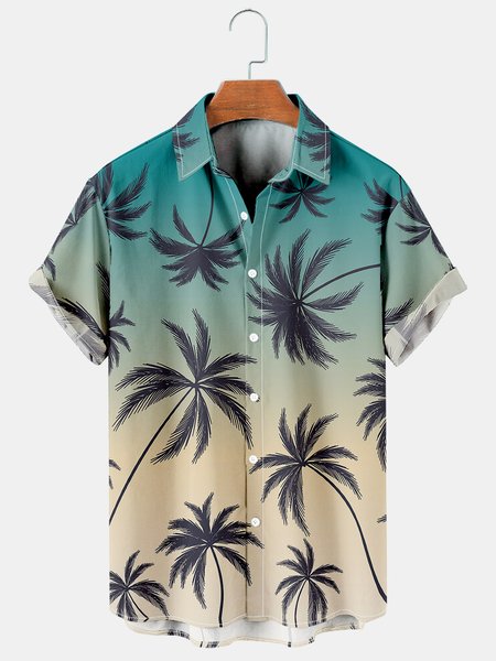 

Mens Coconut Tree Printed Casual Breathable Hawaiian Short Sleeve Shirt, As picture, Men's Floral shirt