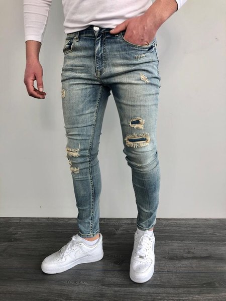 

Men's Slim-Fit Distressed Jeans, Blue, Pants