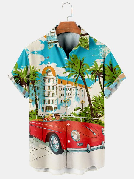 

Mens Printed Casual Breathable Hawaiian Short Sleeve Shirt, As picture, Men's Floral shirt
