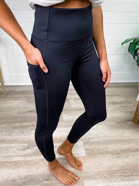 

Casual Plus Size Pockets Elastic Waist Pants, Navy blue, Leggings