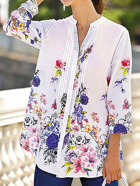 

Plus size Floral Casual Shirts & Tops, White, Blouses & Shirts