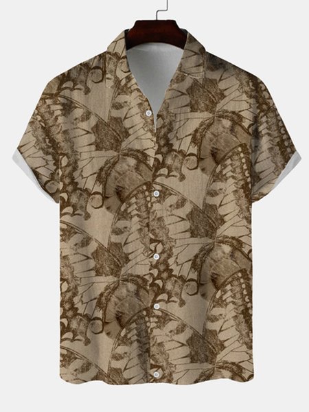 

Butterfly Wings Grain National Style leisure Cotton And linen Stripe Shirts With Short Sleeves, As picture, Shirts ＆ Blouse