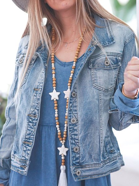

Casual washed blue denim jacket Casual Shirt Collar Solid Outerwear, Jackets
