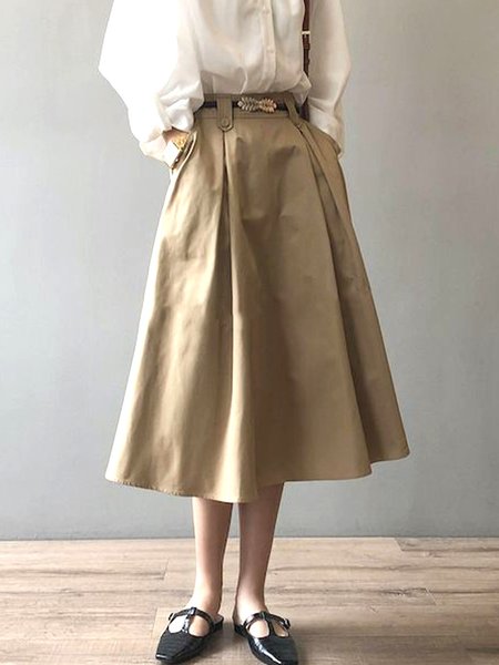 

Casual Loosen A Line Daily Plain Skirt, Khaki, Midi Skirts