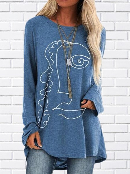 

Tunic Casual Crew Neck Abstract Shirts & Tops, Blue, Tops