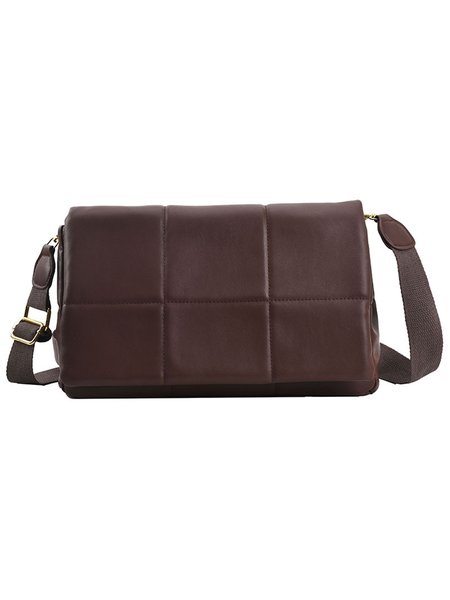 

Soft PU Leather Large Checked Shoulder Strap Crossbody Bag, Coffee, Women's Bags