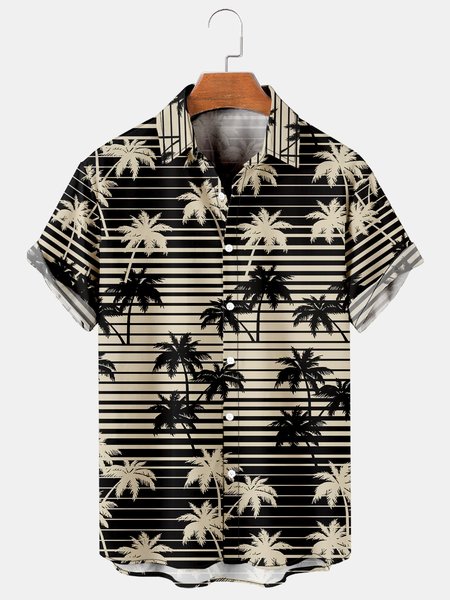 

Leisure resort style coconut tree gradient print shirt, As picture, Short Sleeves Shirts