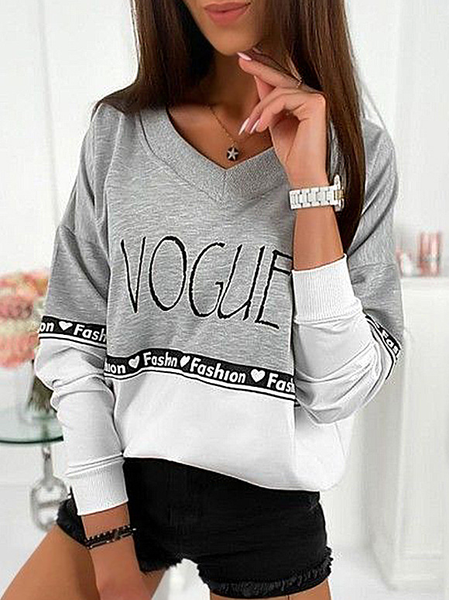 

Casual Cotton Blends Sweatshirt, Gray, Tops