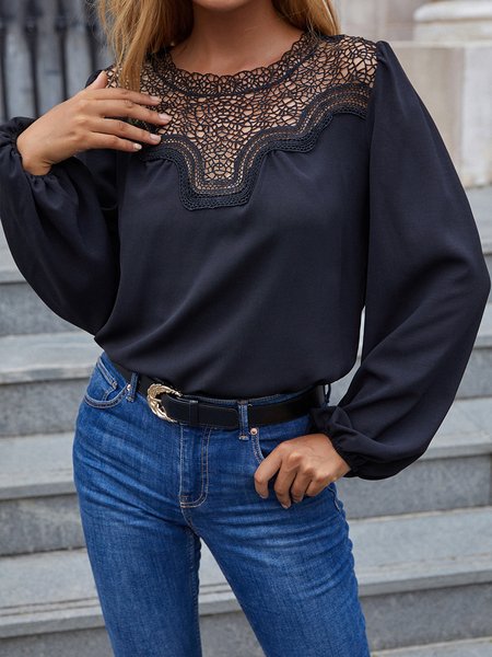 

Daily Elegant Plain Regular Fit Top, Black, Blouses and Shirts