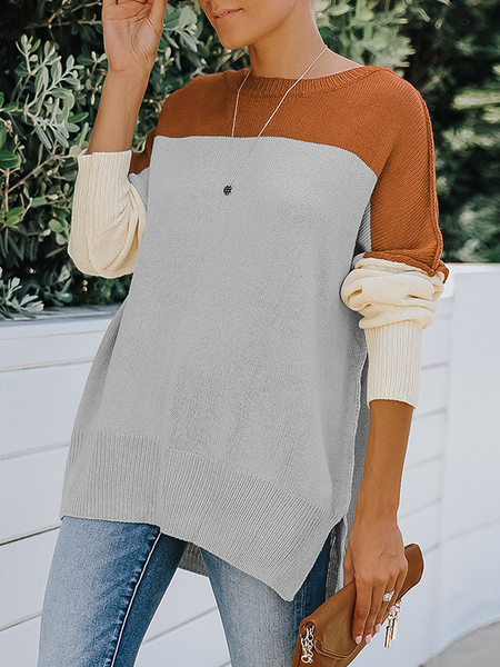 

Loosen Plain Crew Neck Sweater, Brown, Sweaters