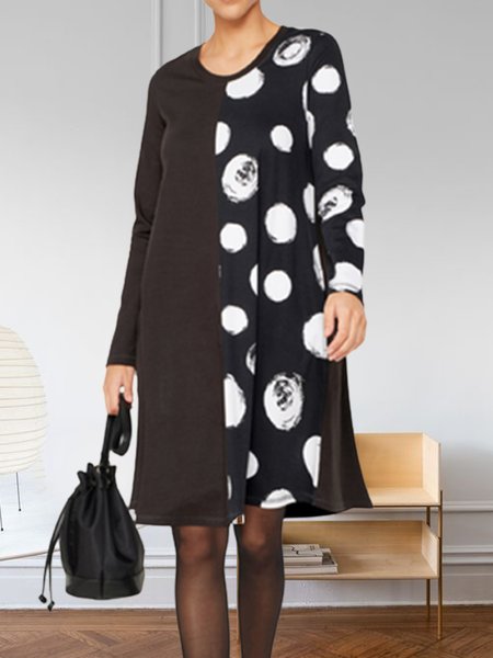 

Color Block V Neck Loosen Casual Dresses, Black, Casual Dresses