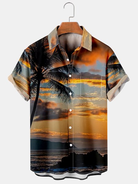 

Vacation Leisure Plant Elements Coconut Tree Pattern Hawaiian Style Printed Shirt Top, As picture, Shirts ＆ Blouse